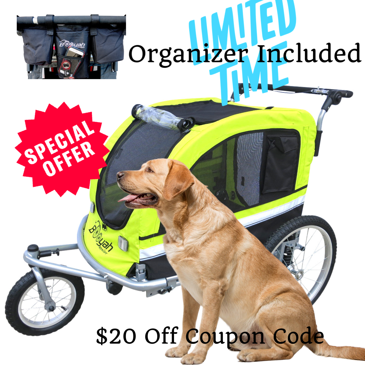 Booyah Large Pet Dog Stroller Carrier, Bike Trailer and Jogger
