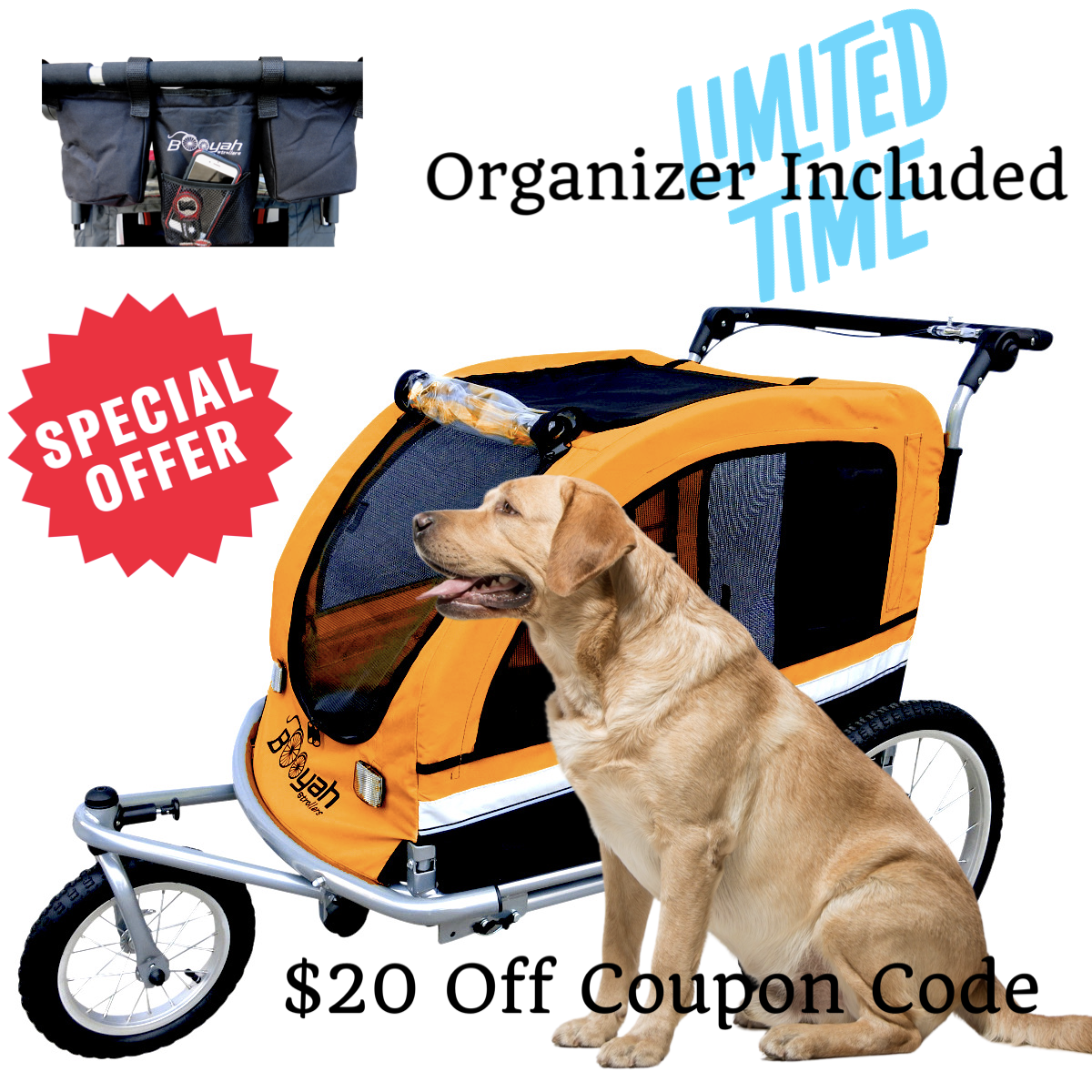 Large Pet Stroller, Bike Trailer and Jogger with Suspension