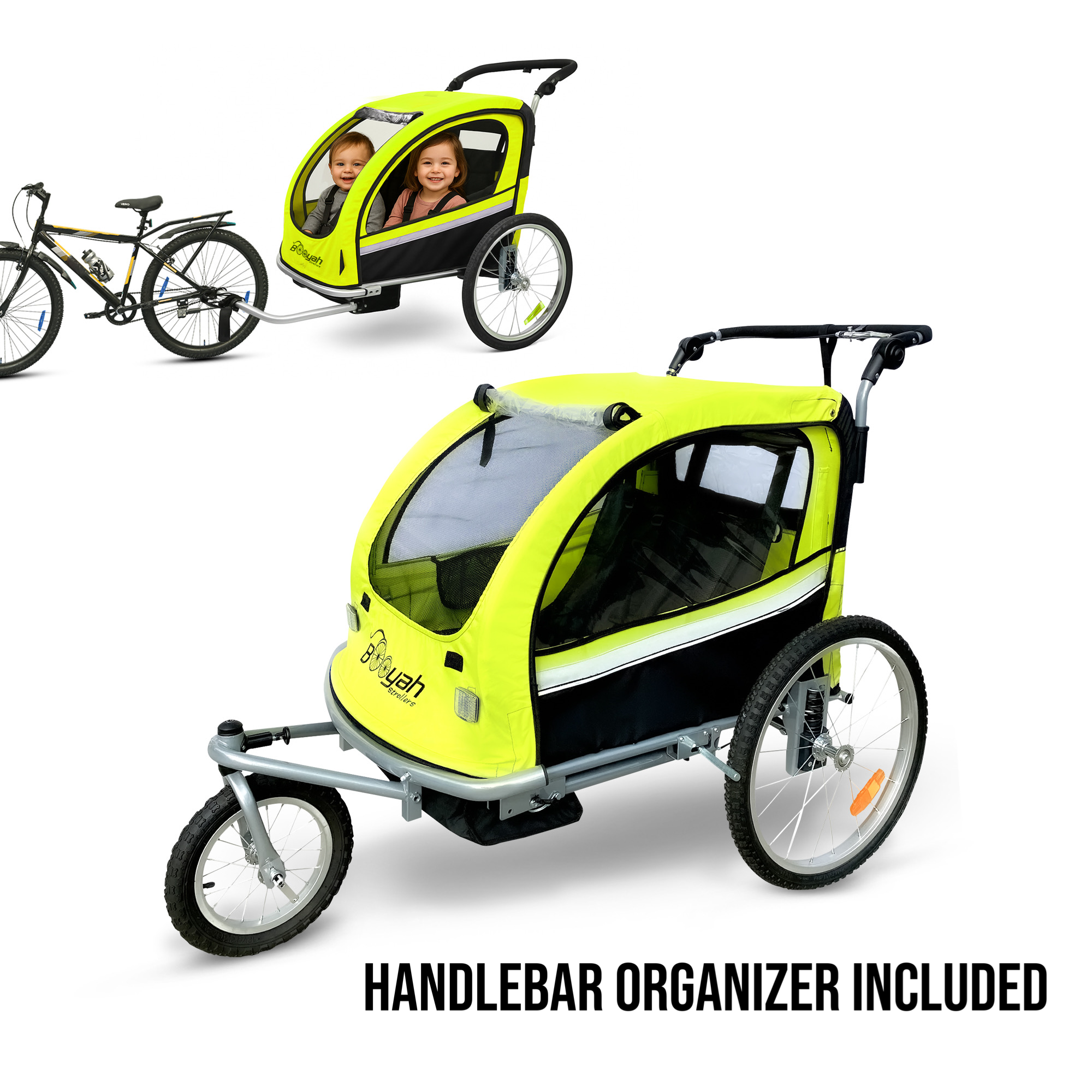 double stroller for bike Booyah 3 in 1 Double Baby Bike Bicycle Trailer, Stroller and Jogger –