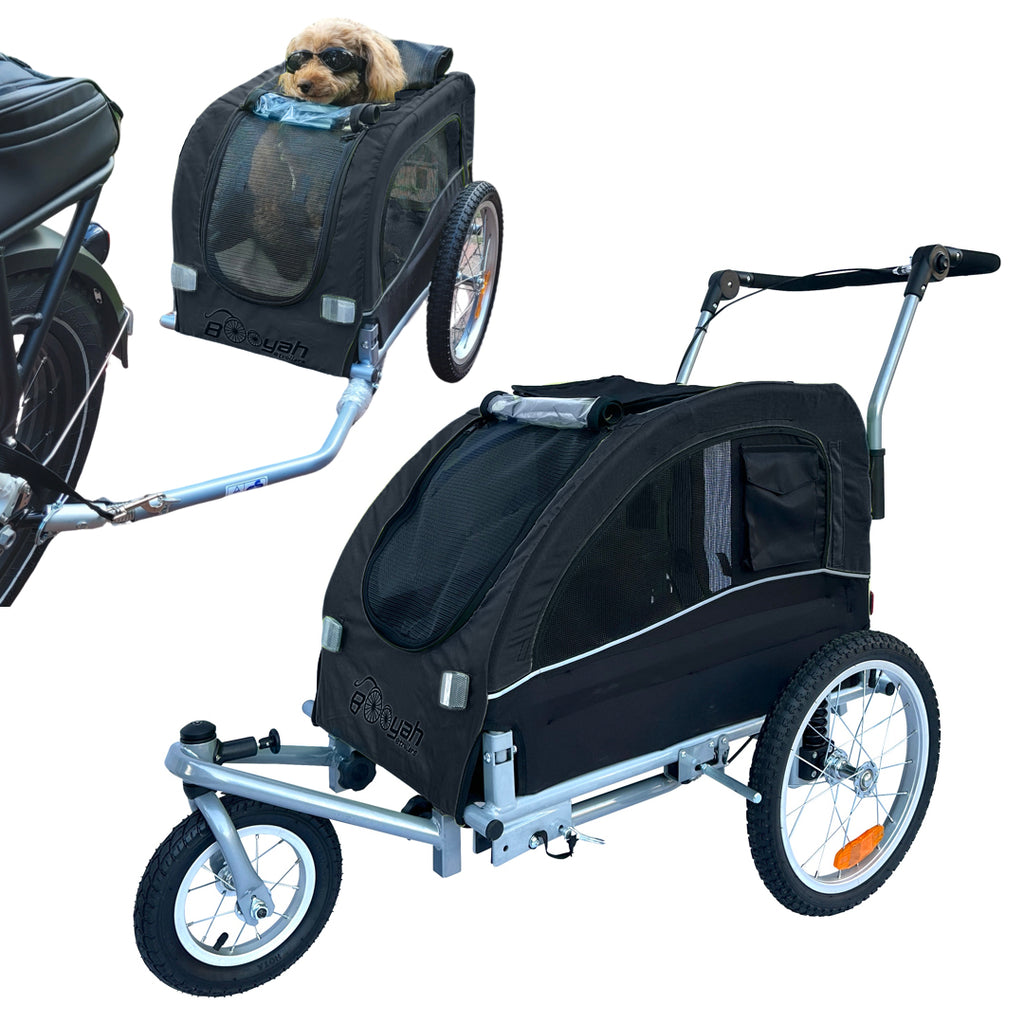 Booyah Medium Dog Stroller and Trailer Combo with Suspension Black