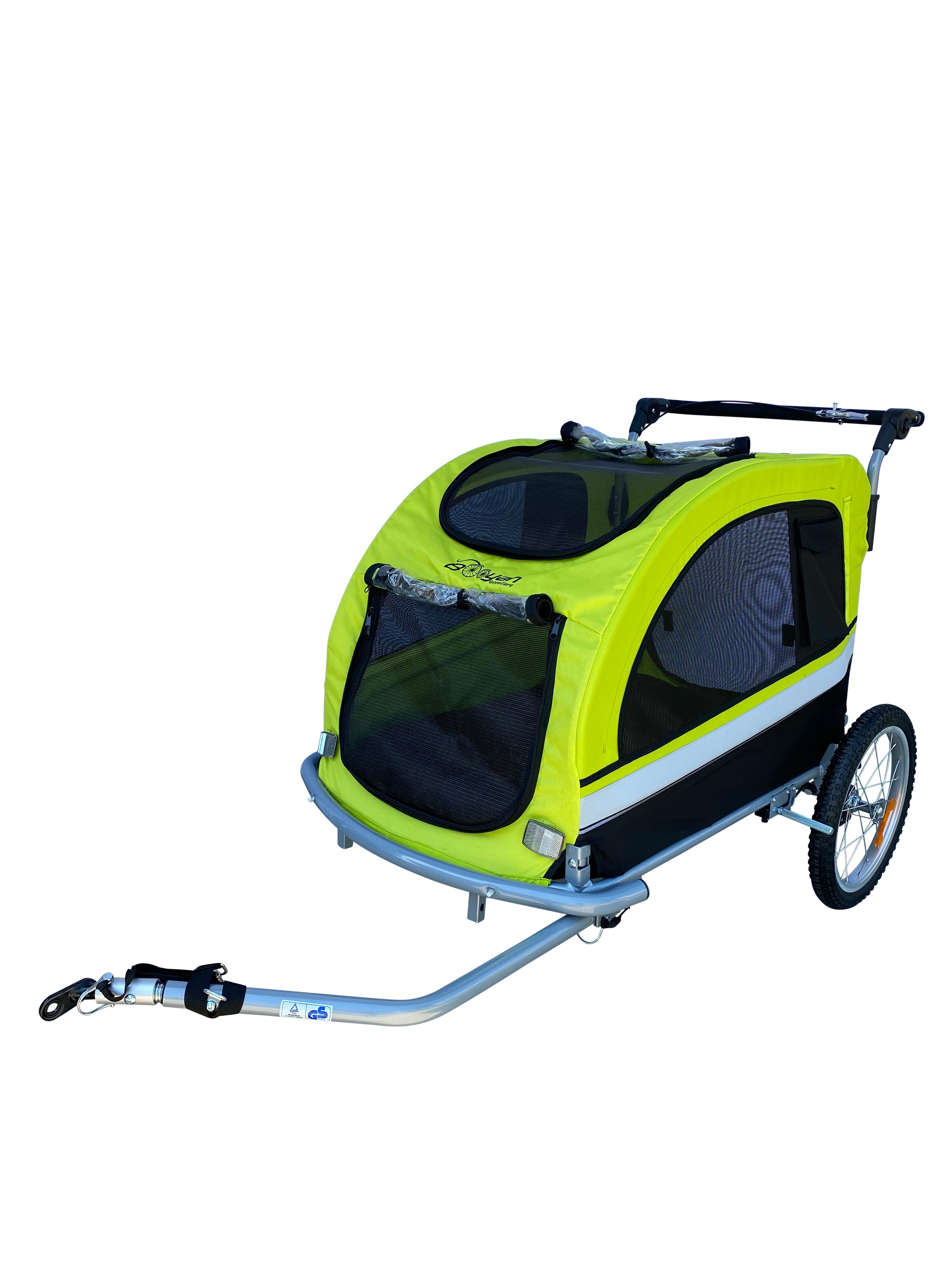 Booyah Extra Large Pet Dog Stroller Carrier and Bicycle Trailer with Suspension - Fluorescent Green