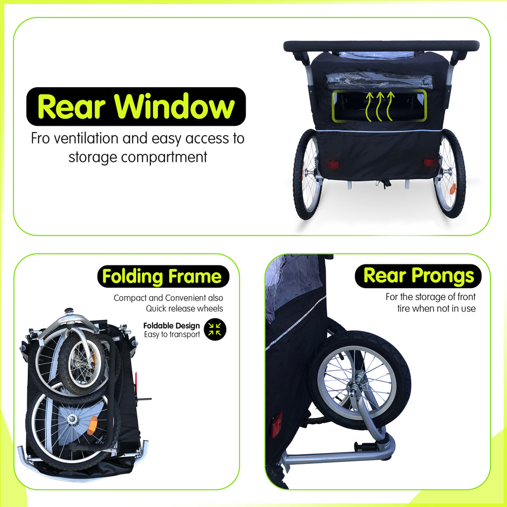 Booyah 3 in 1 Double Baby Bike Bicycle Trailer, Stroller and Jogger – – Booyah Strollers