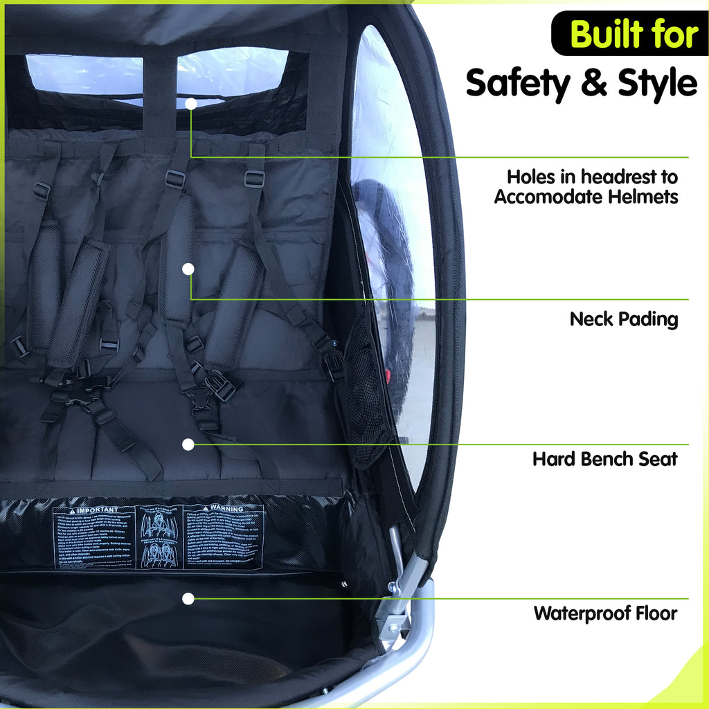 Booyah 3 in 1 Double Baby Bike Bicycle Trailer, Stroller and Jogger – – Booyah Strollers