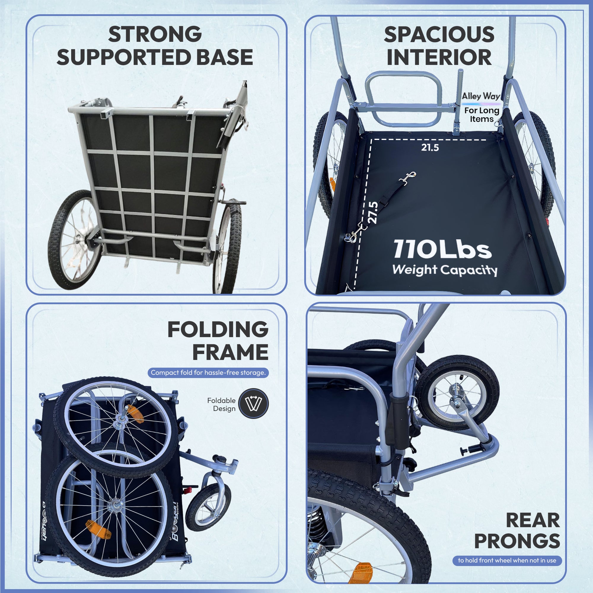 Cargo Beach Cart Stroller & Bike Trailer – 3-in-1 Cargo Wagon for Beach, Sport, Camping, Shopping & Food Delivery