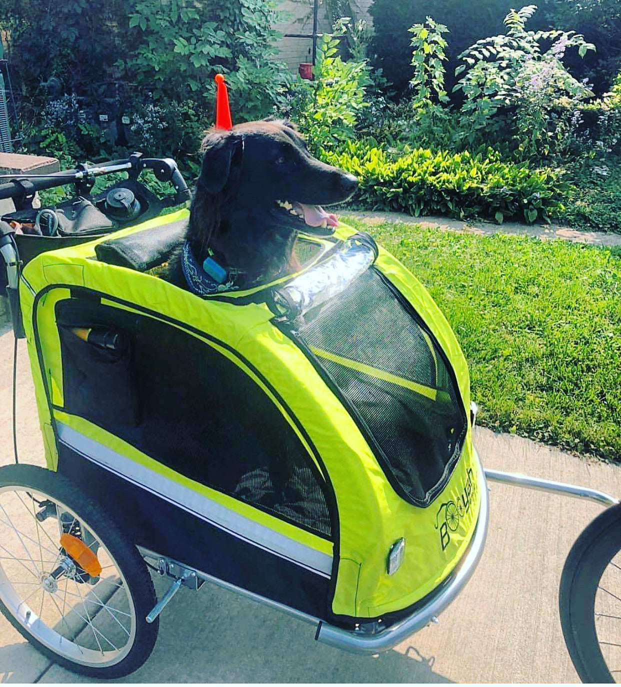 Booyah Large Pet Dog Stroller Carrier, Bike Trailer and Jogger with Suspension - Fluorescent Green/Yellow.