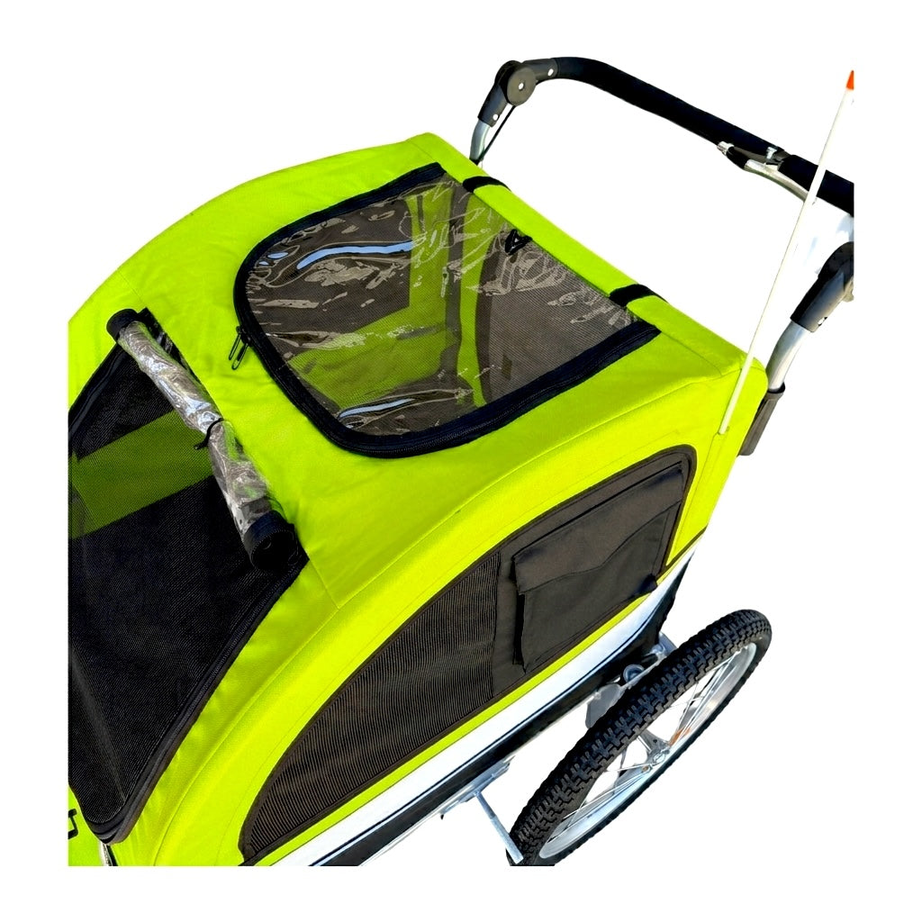 Booyah Large Pet Dog Stroller Carrier, Bike Trailer and Jogger with Suspension - Fluorescent Green/Yellow.