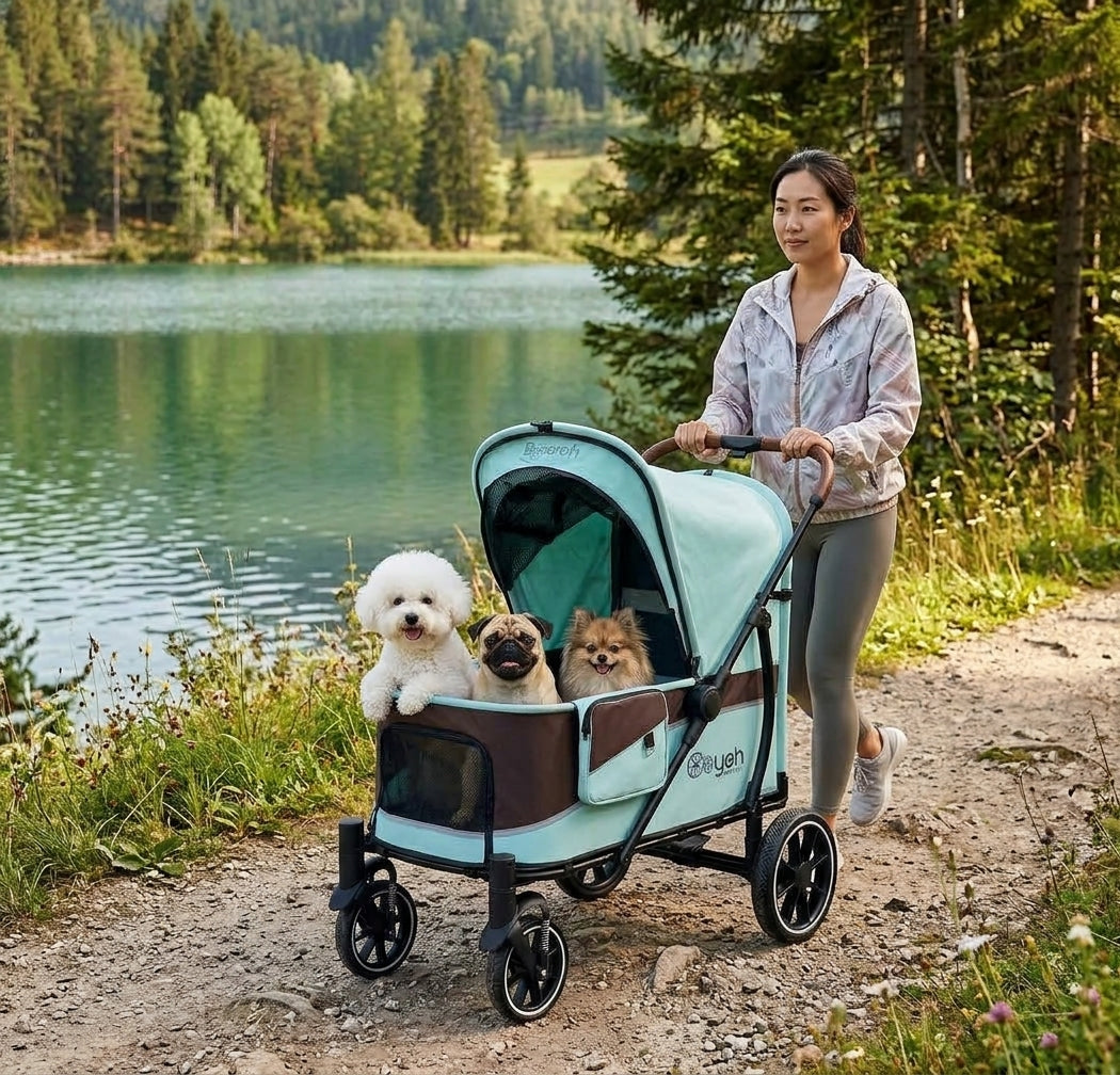 Large Pet Dog Stroller with walk up ramp and suspension.