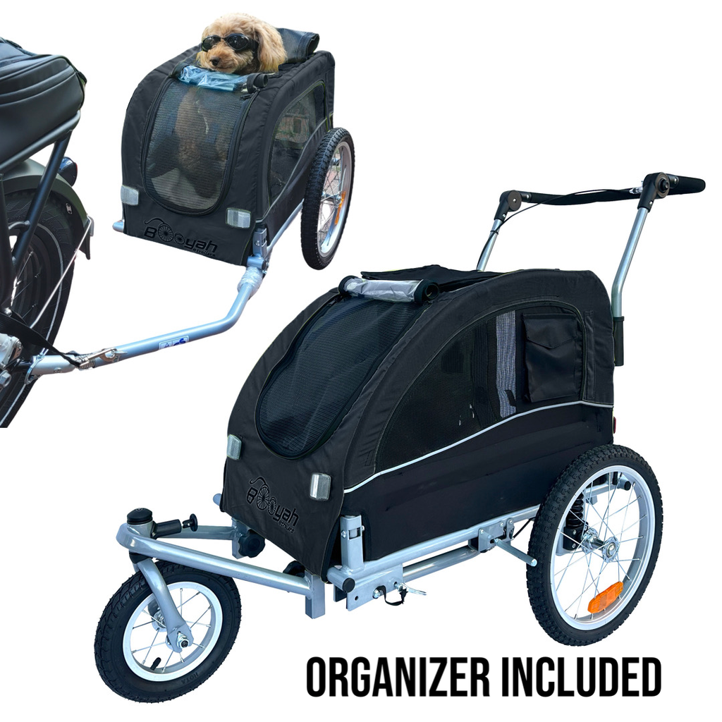 Booyah Medium Dog Stroller and Trailer Combo with Suspension - Black