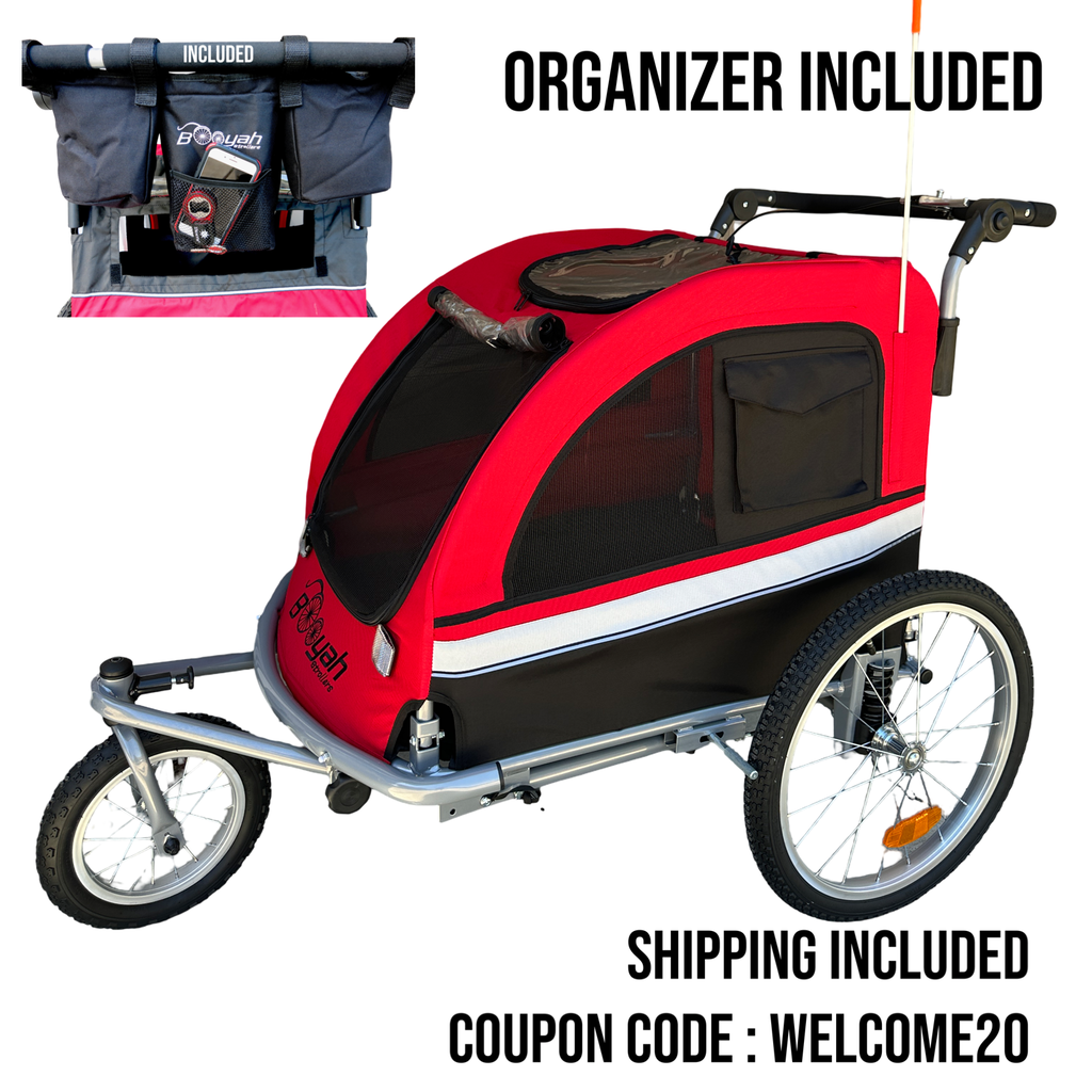Large Pet Stroller, Jogger and Bike Trailer with Suspension - Red