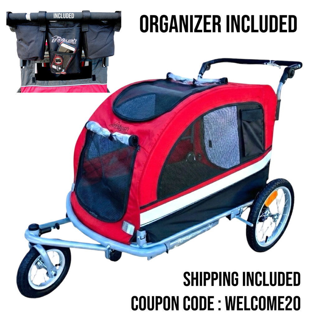 Booyah Extra Large Pet Dog Stroller and Bicycle Trailer with Suspension - Red