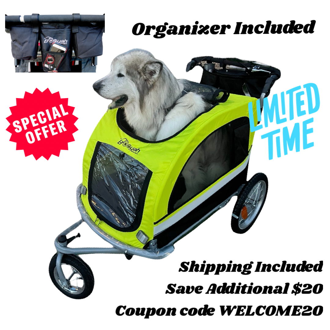Booyah Extra Large Pet Dog Stroller Carrier and Bicycle Trailer with Suspension - Fluorescent Green