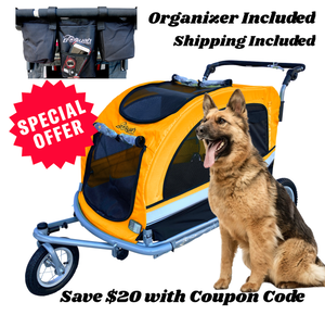 Extra Large Pet Dog Stroller and Bicycle Trailer with Suspension - Orange.