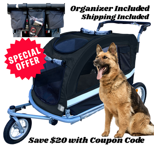 Extra Large Pet Dog Stroller and Bicycle Trailer with Suspension - Black