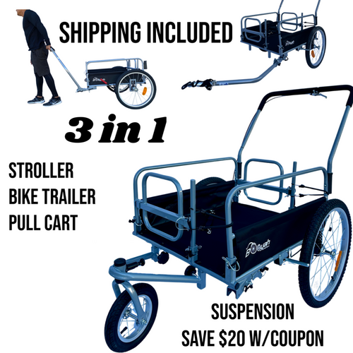 Cargo Beach Cart  Stroller Carrier Wagon and Bike Bicycle Trailer with Suspension. |Booyah