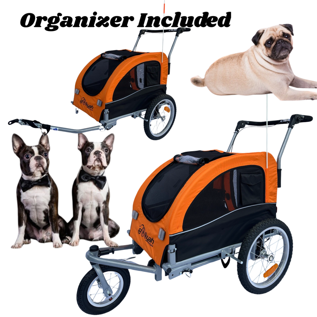 Booyah Medium Dog Stroller, Bike Trailer and Jogger Combo with Suspension - Orange