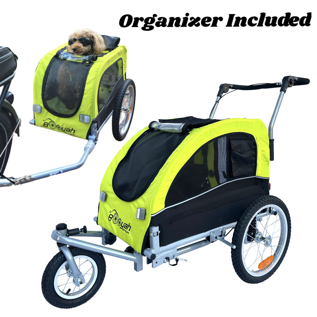 Booyah Medium Dog Stroller, Bike Trailer and Jogger Combo with Suspension - Florescent Green.