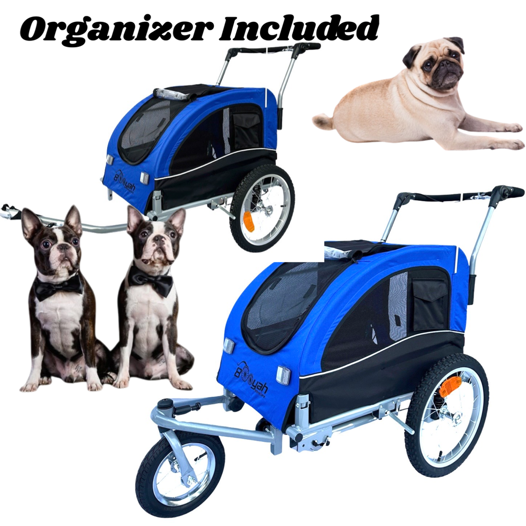 Booyah Medium Dog Stroller and Trailer Combo with Suspension - Blue.