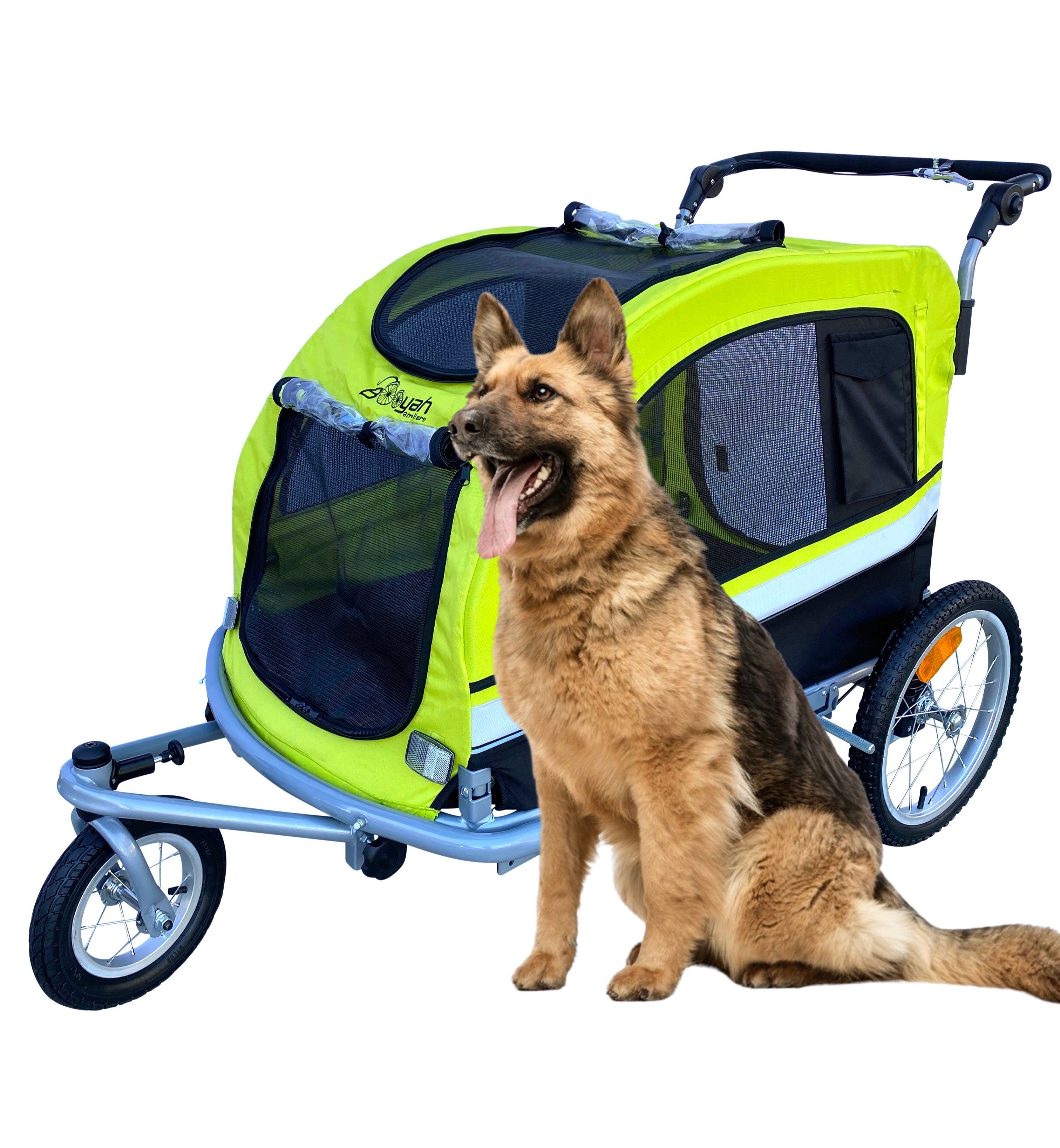 Booyah Extra Large Pet Dog Stroller Carrier and Bicycle Trailer with Suspension - Fluorescent Green