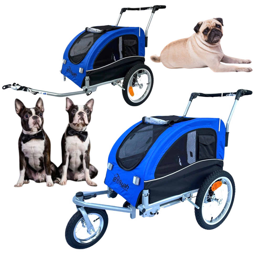 Booyah Medium Dog Stroller and Trailer Combo with Suspension - Blue.