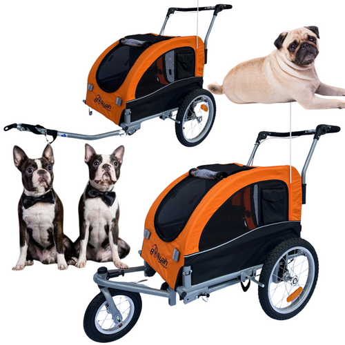 Booyah Medium Dog Stroller and Trailer Combo with Suspension - Orange