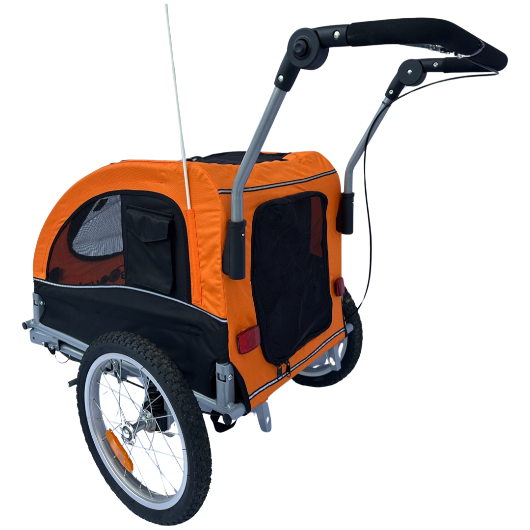 Booyah Medium Dog Stroller and Trailer Combo with Suspension Orange
