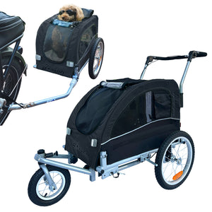 Booyah Medium Dog Stroller and Trailer Combo with Suspension - Black
