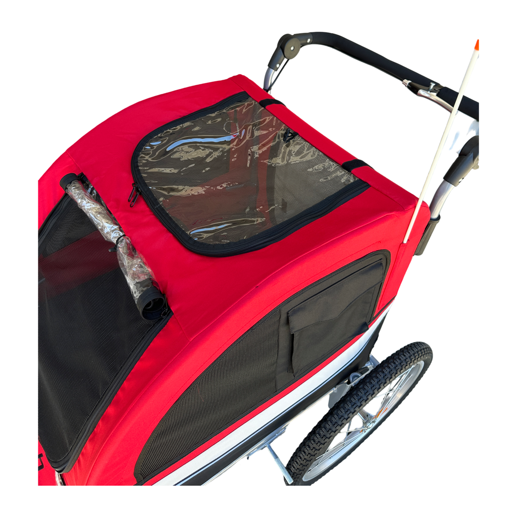 Large Pet Stroller, Jogger and Bike Trailer with Suspension - Red