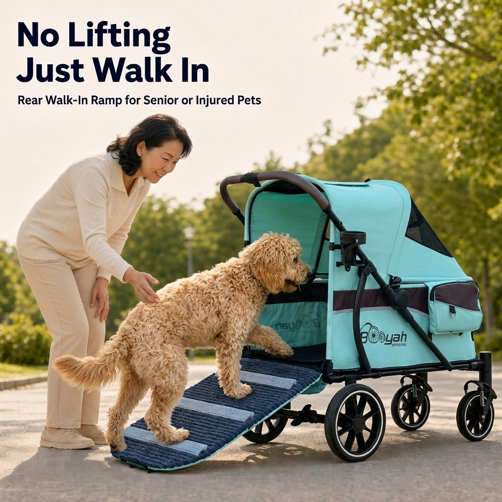 Large Pet Dog Stroller with walk up ramp and suspension.
