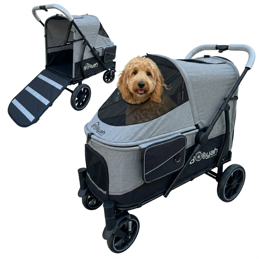 Large Pet Dog Stroller with walk up ramp and suspension.