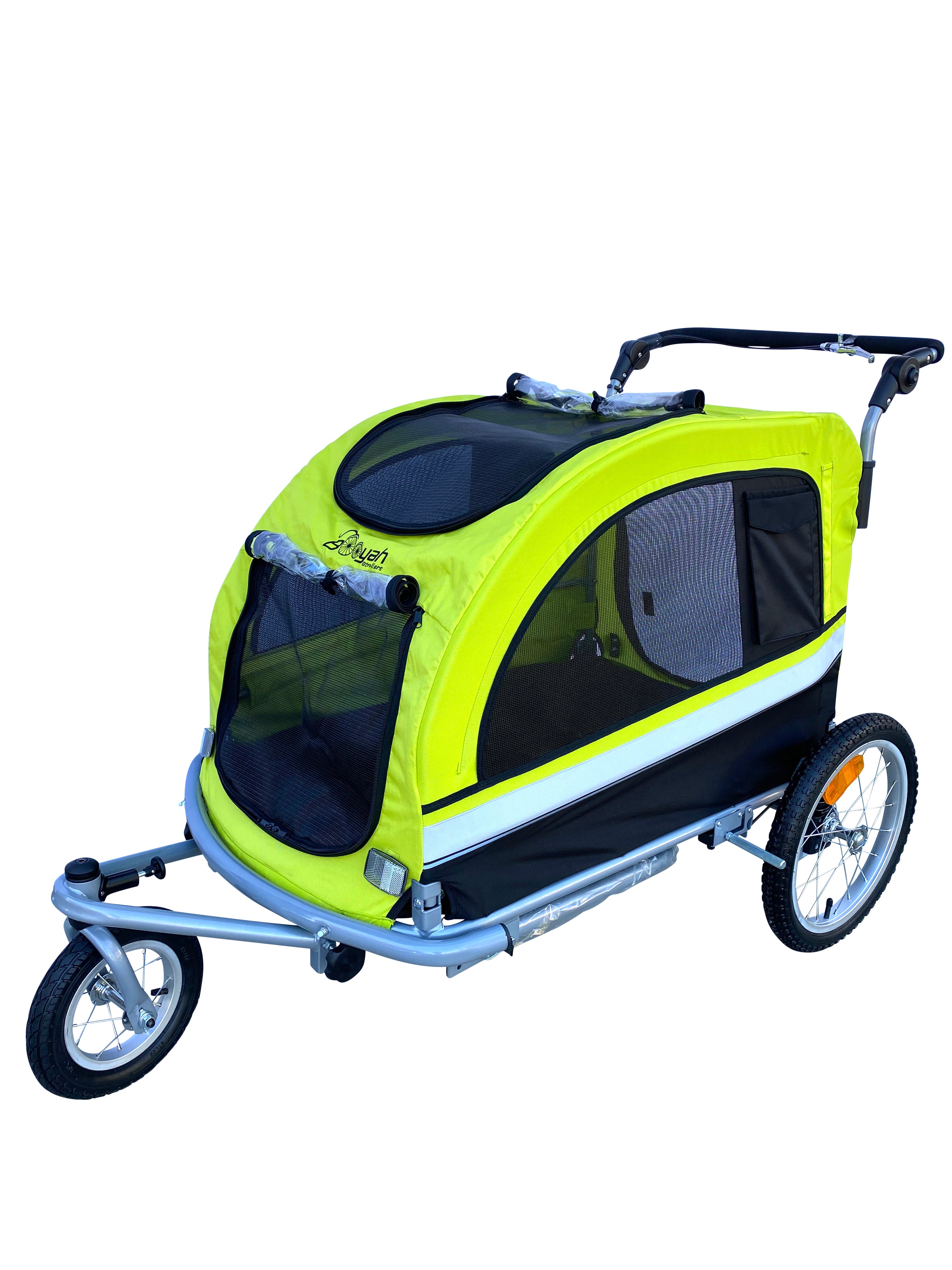 Booyah Extra Large Pet Dog Stroller Carrier and Bicycle Trailer with Suspension - Fluorescent Green