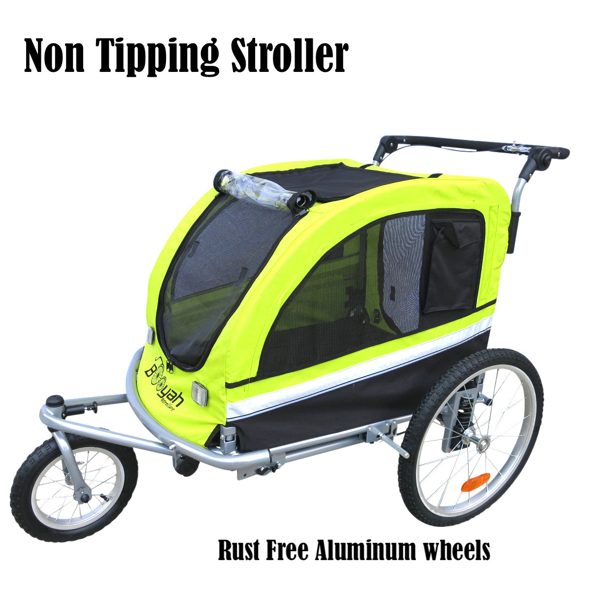 Booyah Large Pet Dog Stroller Carrier, Bike Trailer and Jogger with Suspension - Fluorescent Green/Yellow.