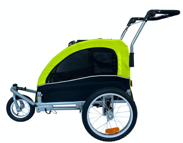 Booyah Medium Dog Stroller, Bike Trailer and Jogger Combo with Suspension - Florescent Green.