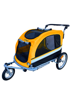 Extra Large Pet Dog Stroller and Bicycle Trailer with Suspension - Orange.