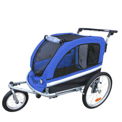 Large Pet Stroller and Trailer with Suspension - Blue.