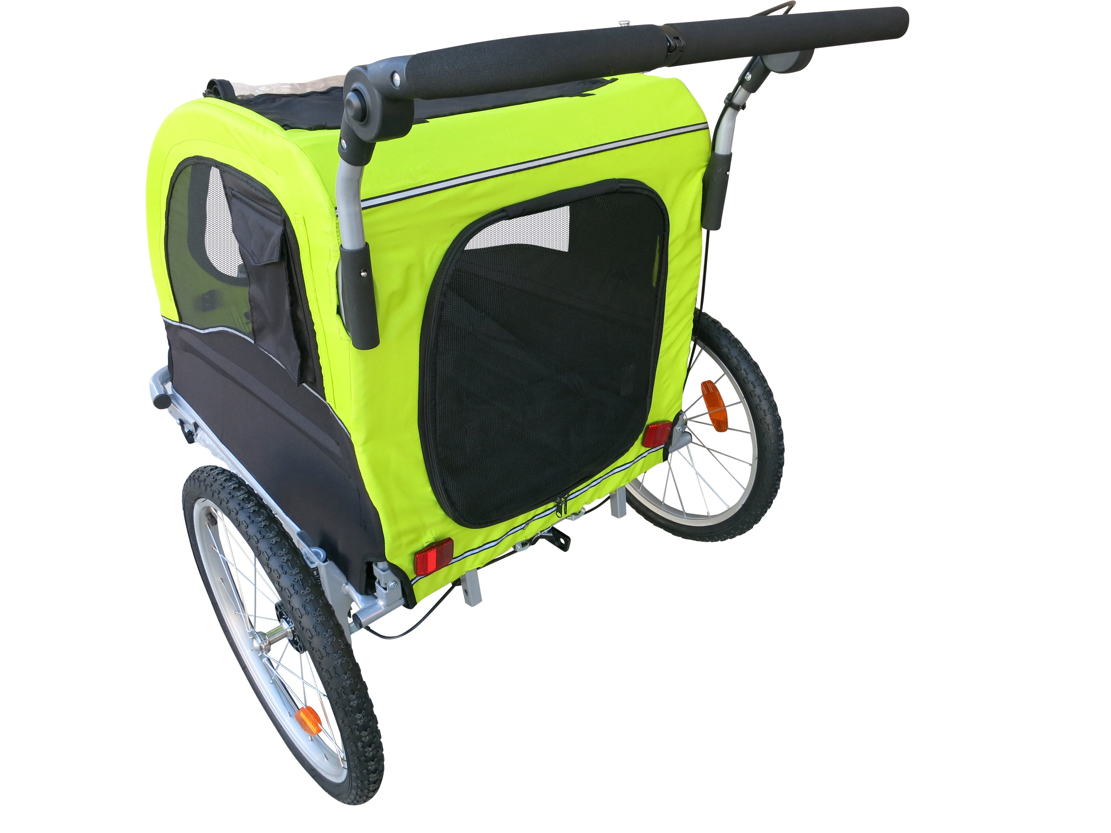 Booyah Large Pet Dog Stroller Carrier, Bike Trailer and Jogger with Suspension - Fluorescent Green/Yellow.