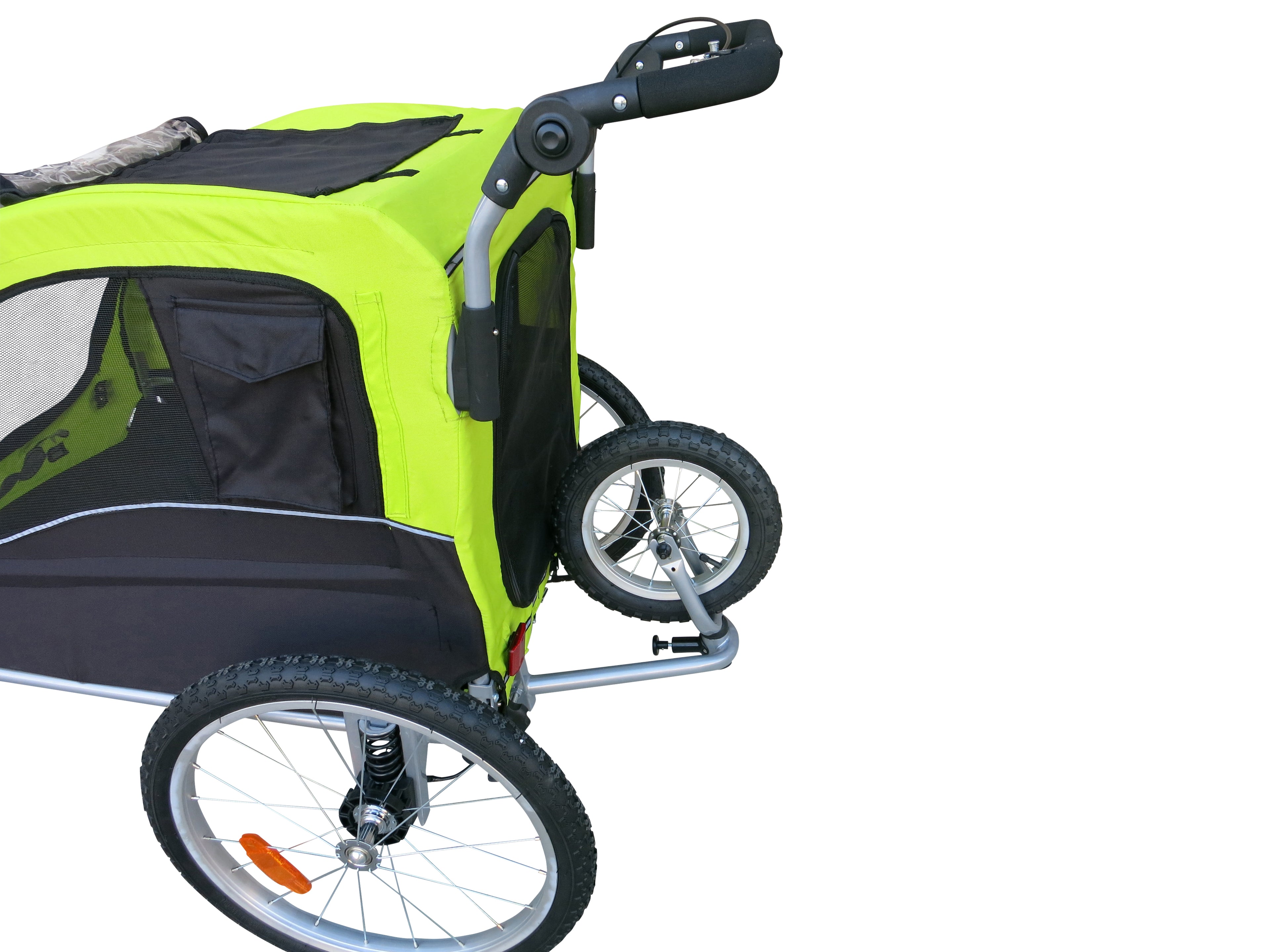Booyah Large Pet Dog Stroller Carrier, Bike Trailer and Jogger with Suspension - Fluorescent Green/Yellow.